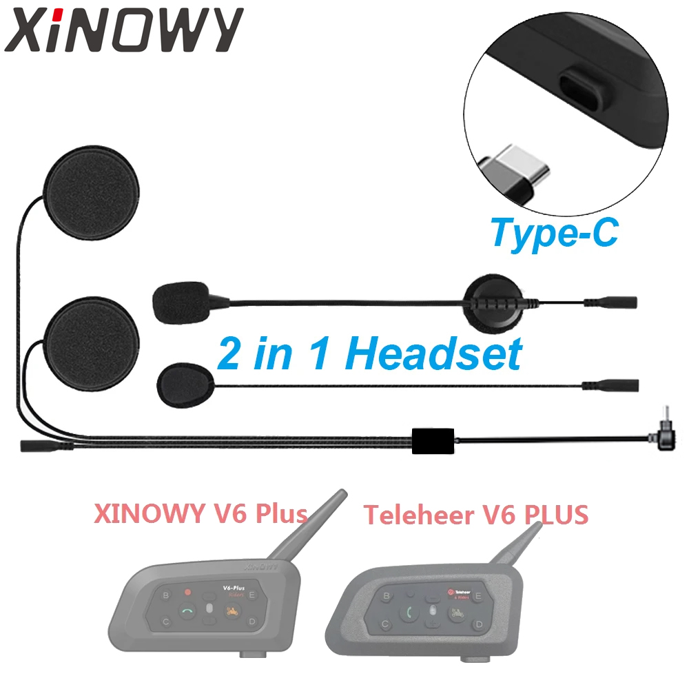Universal Motorcycle Helmet Intercom Headset - Type-C Earphone Speaker Accessories Dual Microphone