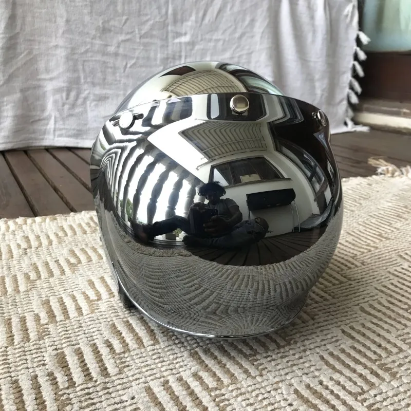 Mirror Silver Chrome Motorcycl - Vintage Open Face Retro Helmet 评论和价格