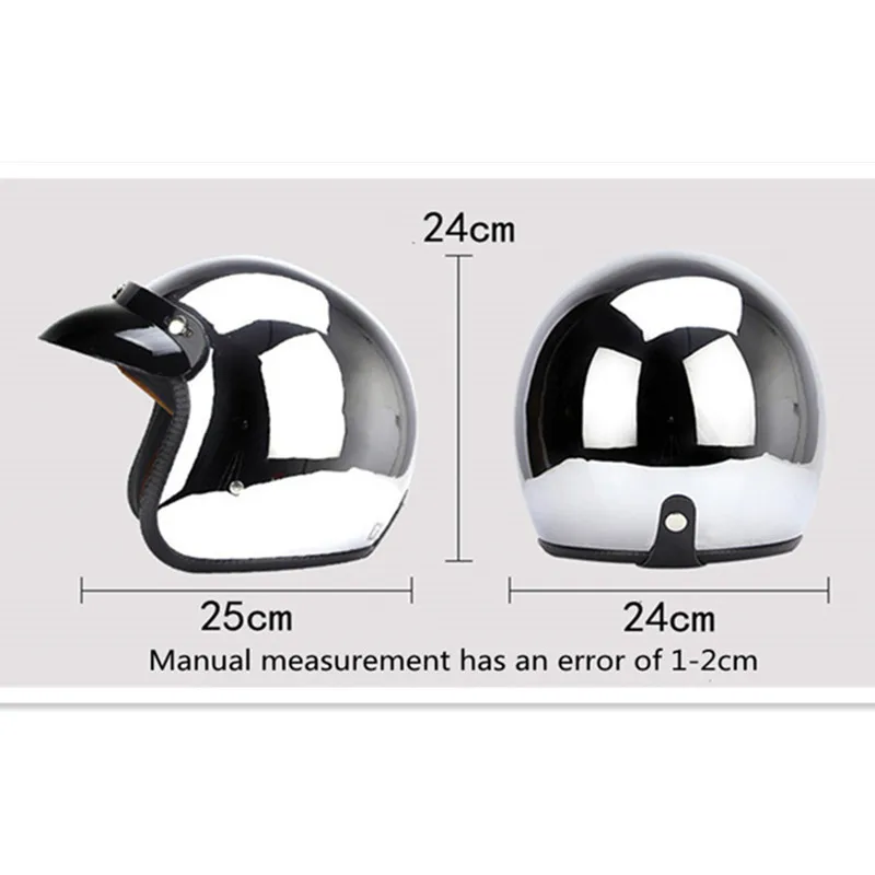 Mirror Silver Chrome Motorcycl - Vintage Open Face Retro Helmet 评论和价格