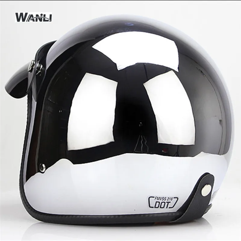 Mirror Silver Chrome Motorcycl - Vintage Open Face Retro Helmet 评论和价格