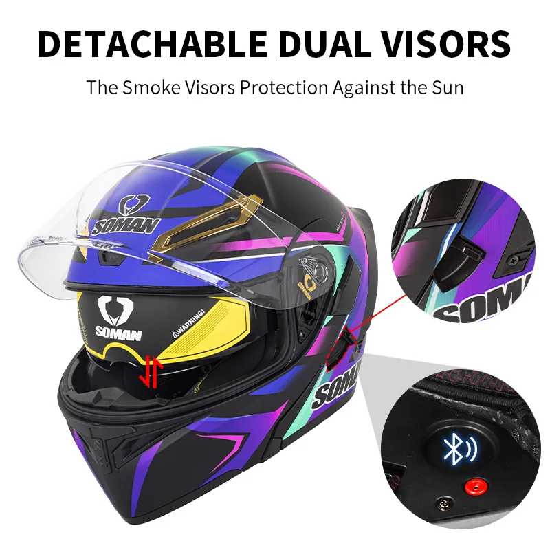SOMAN Full Face Helmet Dual Le - Dual Visor Motorcycle Racing Helmet 评论和价格